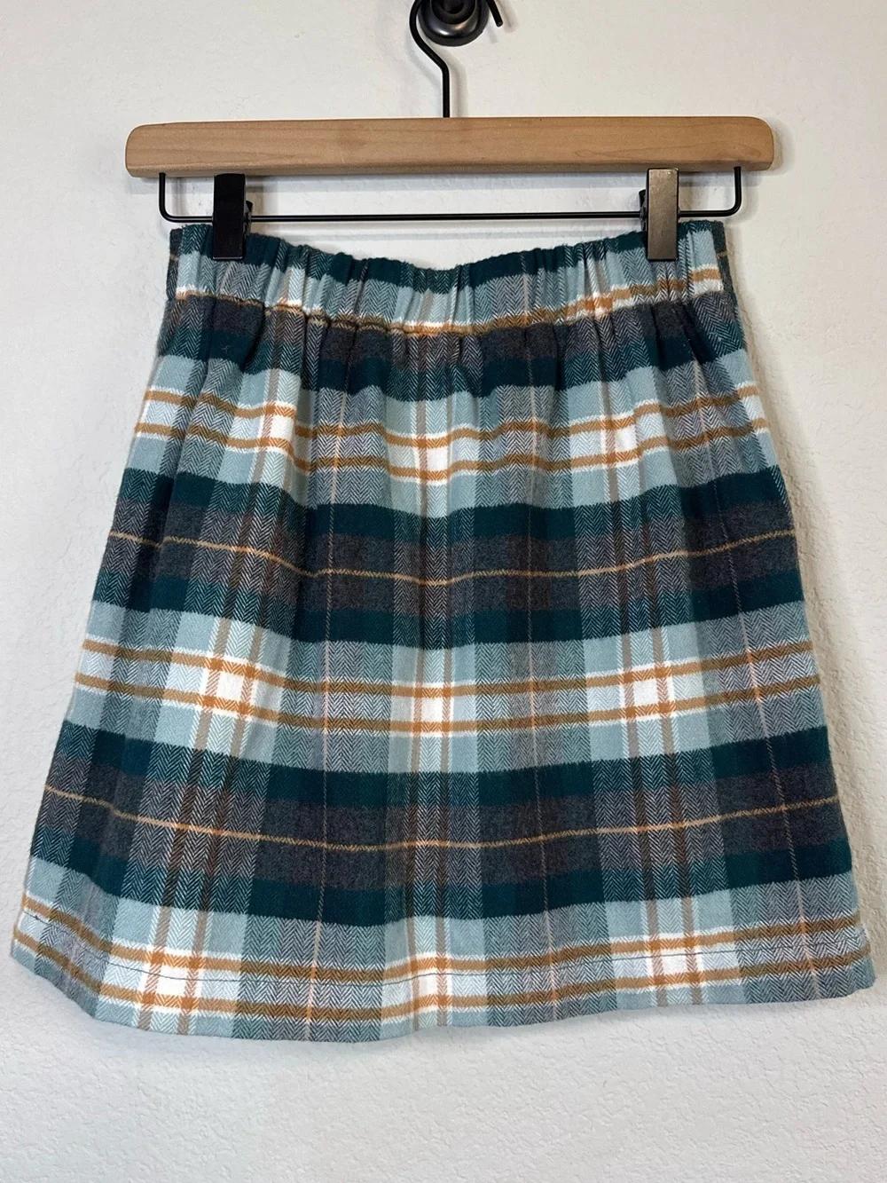 American Eagle Green Flannel Plaid Pull On Mini Skirt Academia Y2K Size XS